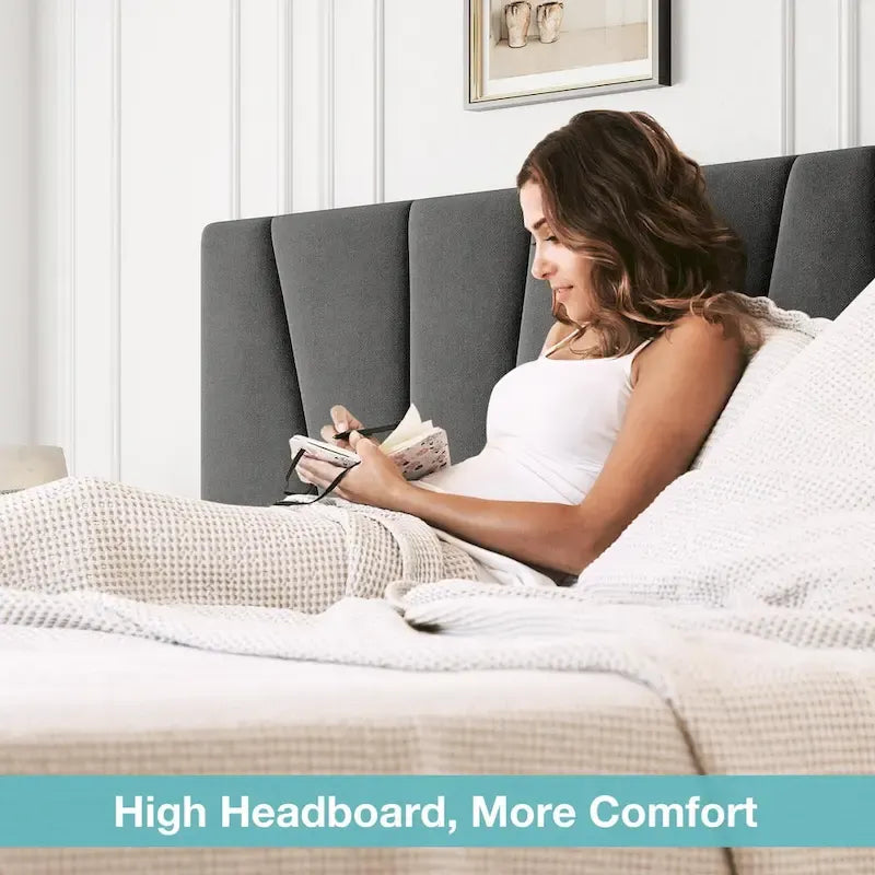 Transitional Upholstered Platform Bed Frame with Adjustable Headboard and 4 Storage Drawers