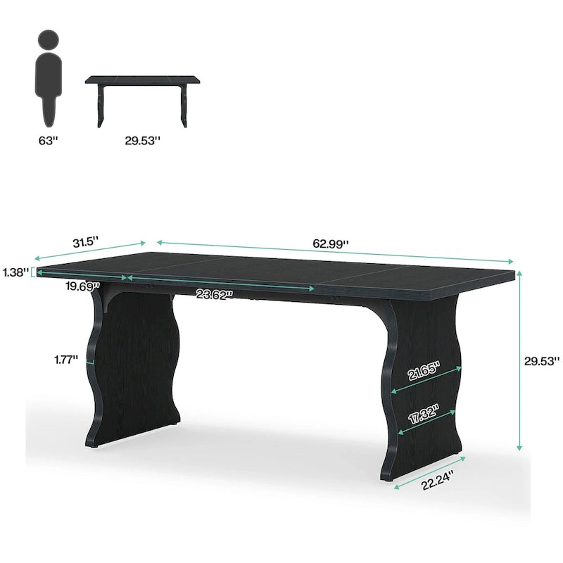 Modern Dining Table, 63Rectangular Kitchen Table Black Dinner Table