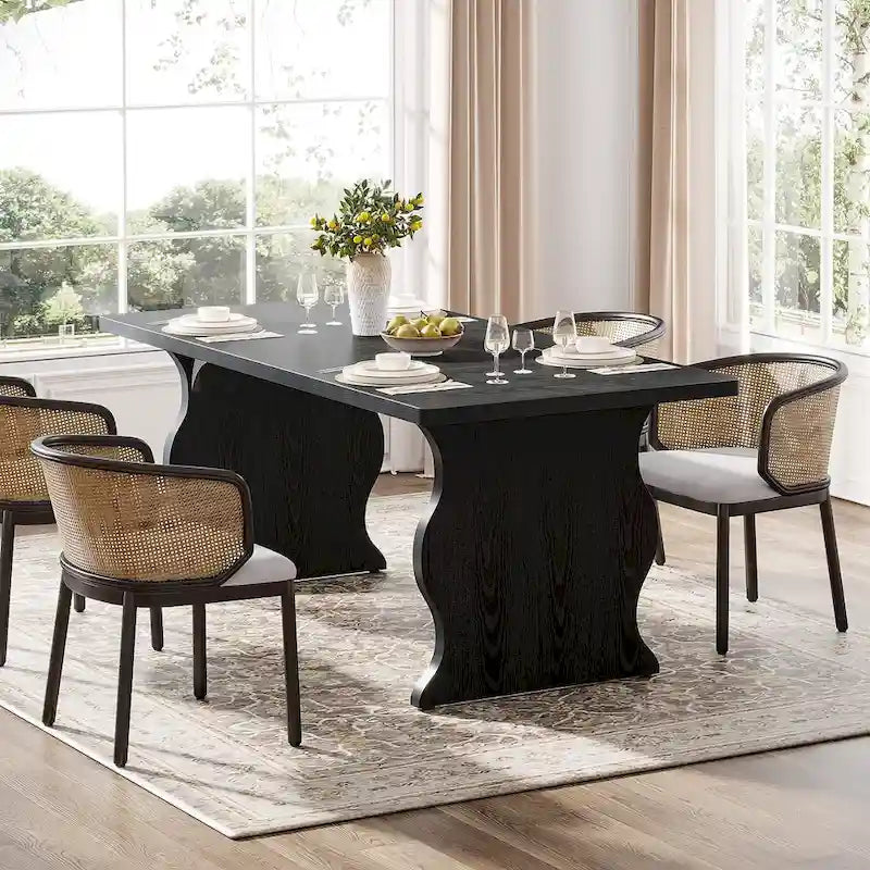 Modern Dining Table, 63Rectangular Kitchen Table Black Dinner Table