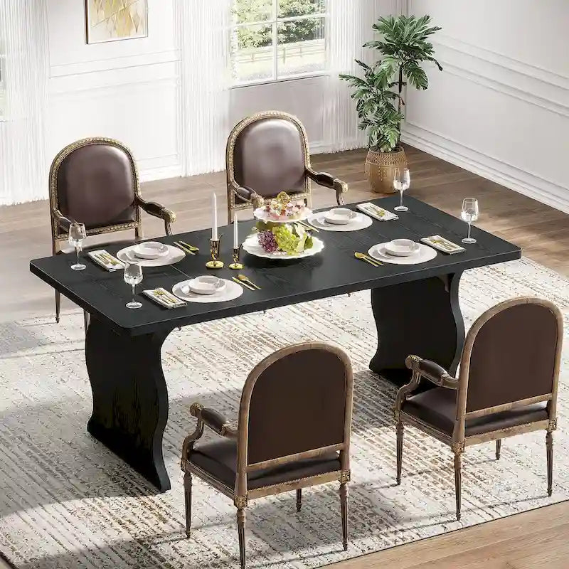 Modern Dining Table, 63Rectangular Kitchen Table Black Dinner Table