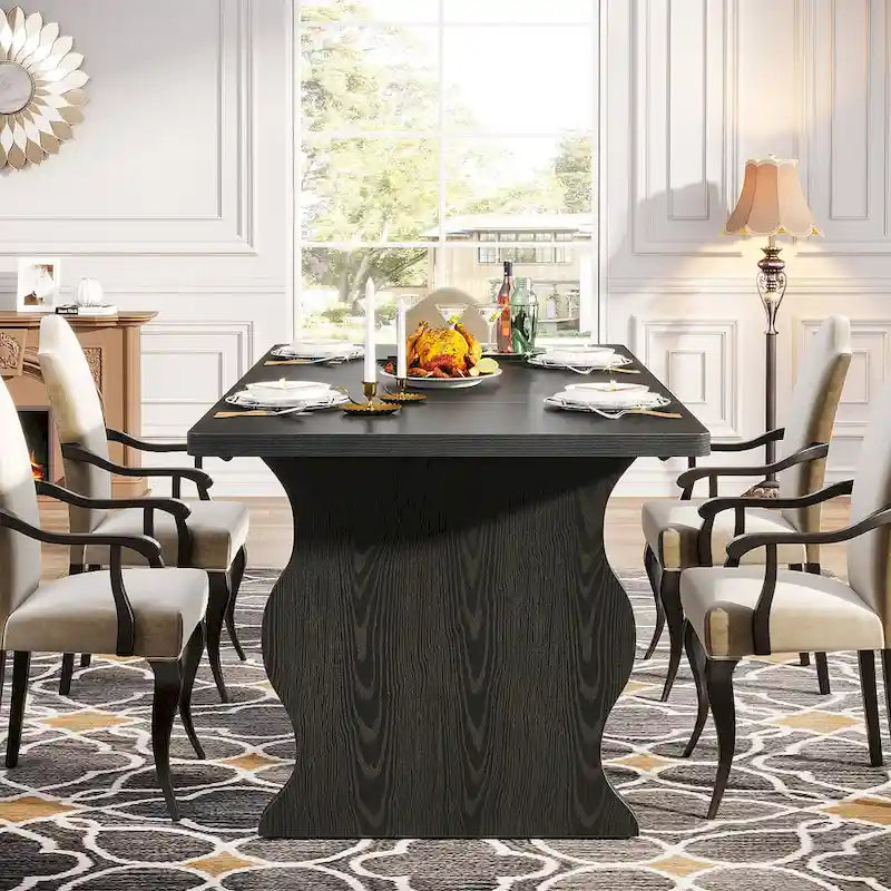 Modern Dining Table, 63Rectangular Kitchen Table Black Dinner Table