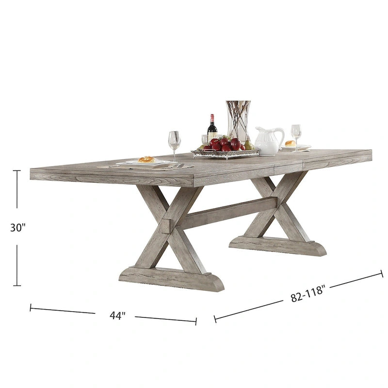 Rectangular Dining Table with Leaves in Gray Oak