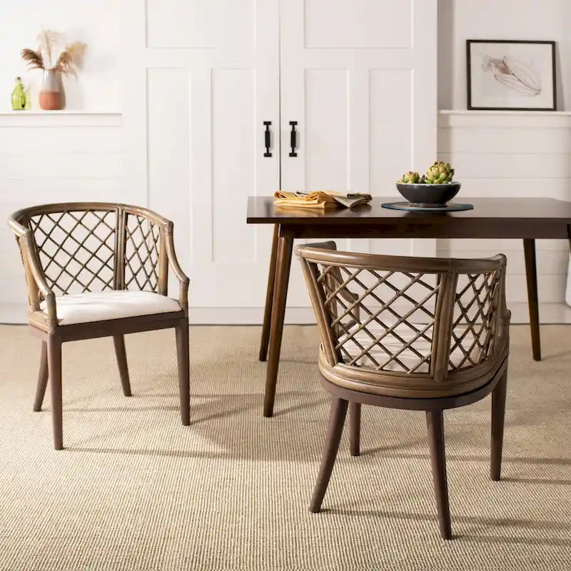 SAFAVIEH Theona Rattan Lattice Arm Chair - 22.3W x 23L x 31.3H - 22Wx23Dx31H
