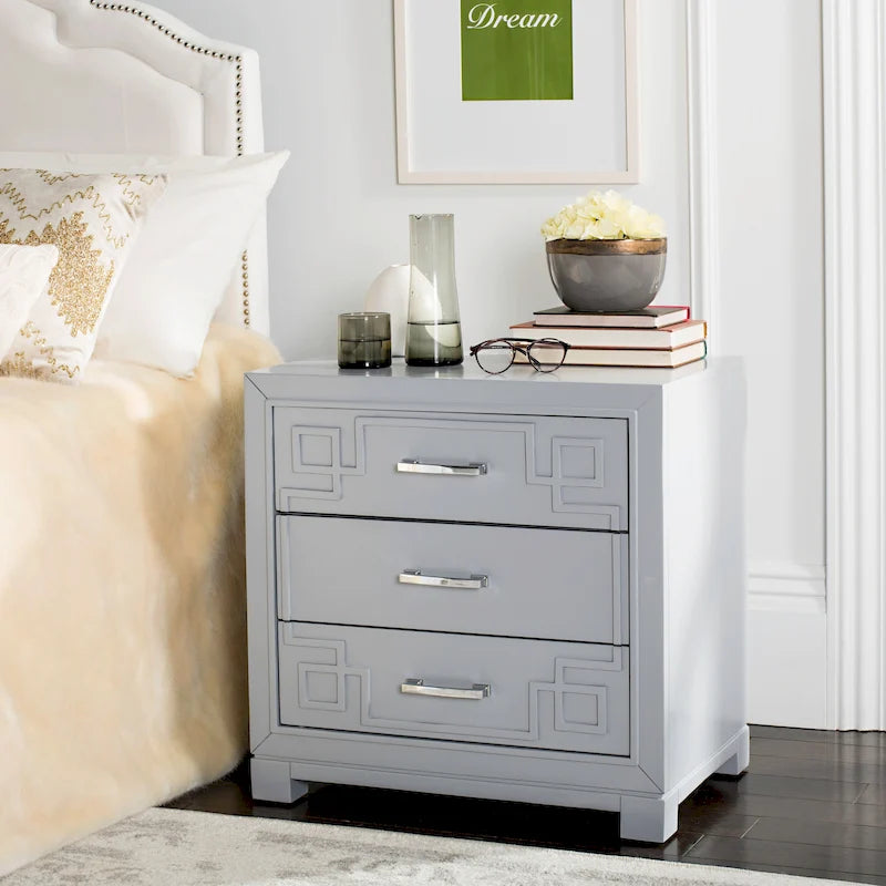Caren 3-Drawer Greek Key Nightstand