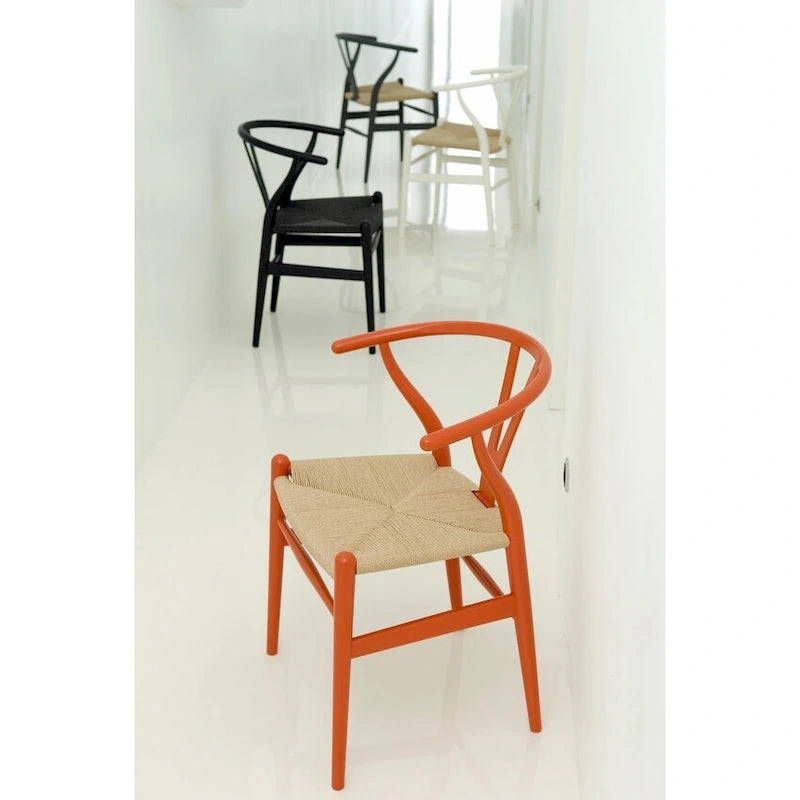 Chaise de salle à manger moderne en bois avec accoudoirs à dossier ouvert et siège en chanvre pour la maison, le restaurant, le bureau