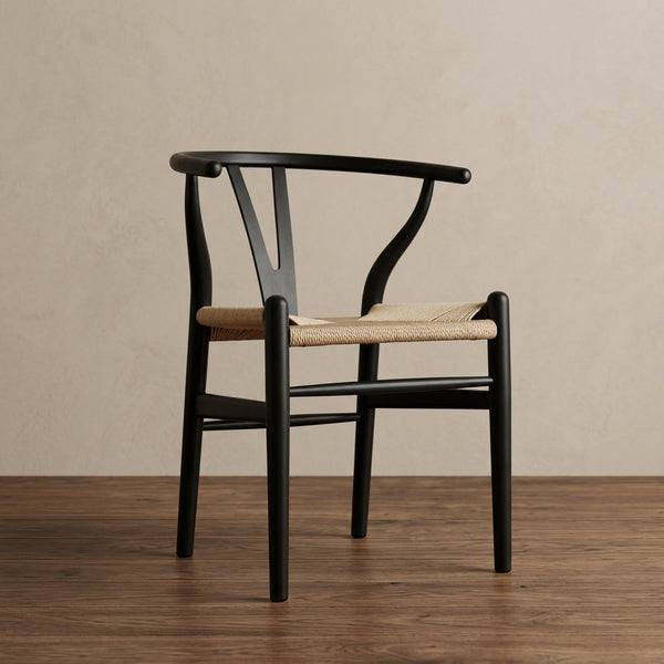 Chaise de salle à manger moderne en bois avec accoudoirs à dossier ouvert et siège en chanvre pour maison, restaurant, bureau