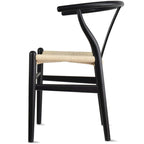 Chaise de salle à manger moderne en bois avec accoudoirs à dossier ouvert et siège en chanvre pour la maison, le restaurant, le bureau