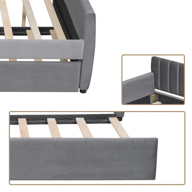 Classic Full Size Velvet Upholstered Daybed with a Trundle Bed