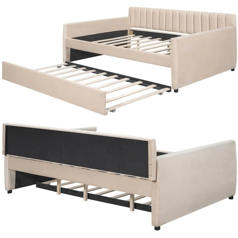 Classic Full Size Velvet Upholstered Daybed with a Trundle Bed