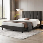 Modern Upholstered Bed Frame with Adjustable Headboard
