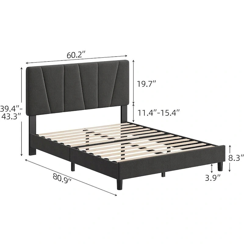 Modern Upholstered Bed Frame with Adjustable Headboard