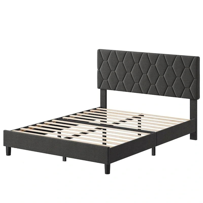 Upholstered Platform Bed Frame with Adjustable Headboard