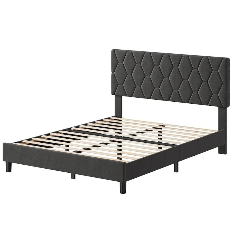 Upholstered Platform Bed Frame with Adjustable Headboard