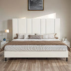52King Vertical Channel Tufted Headboard Velvet Upholstered Platform Bed Frame