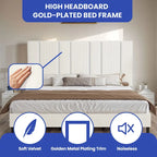 52King Vertical Channel Tufted Headboard Velvet Upholstered Platform Bed Frame