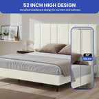 52King Vertical Channel Tufted Headboard Velvet Upholstered Platform Bed Frame