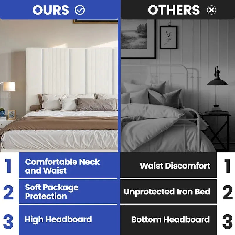 52King Vertical Channel Tufted Headboard Velvet Upholstered Platform Bed Frame