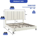 52King Vertical Channel Tufted Headboard Velvet Upholstered Platform Bed Frame