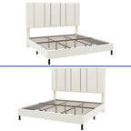 52King Vertical Channel Tufted Headboard Velvet Upholstered Platform Bed Frame
