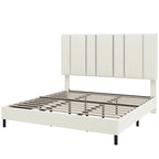 52King Vertical Channel Tufted Headboard Velvet Upholstered Platform Bed Frame