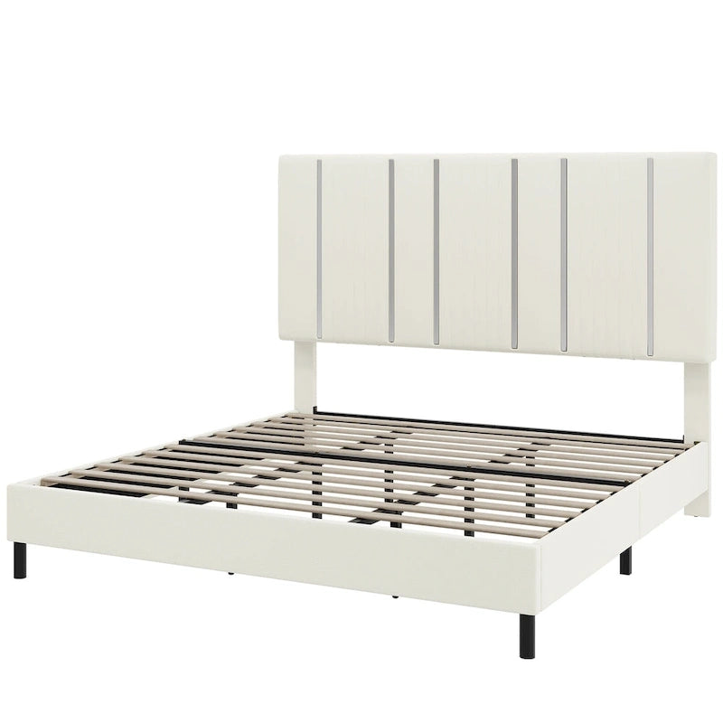 52King Vertical Channel Tufted Headboard Velvet Upholstered Platform Bed Frame