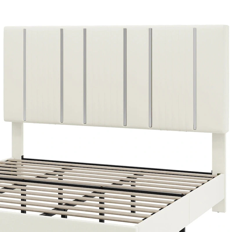 52King Vertical Channel Tufted Headboard Velvet Upholstered Platform Bed Frame
