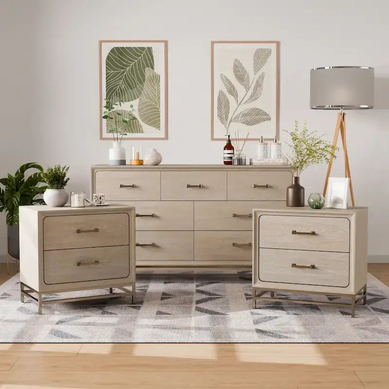 Drayden Transitional Oak Solid Wood 3-Piece Dresser and 2 Nightstand Bedroom Set