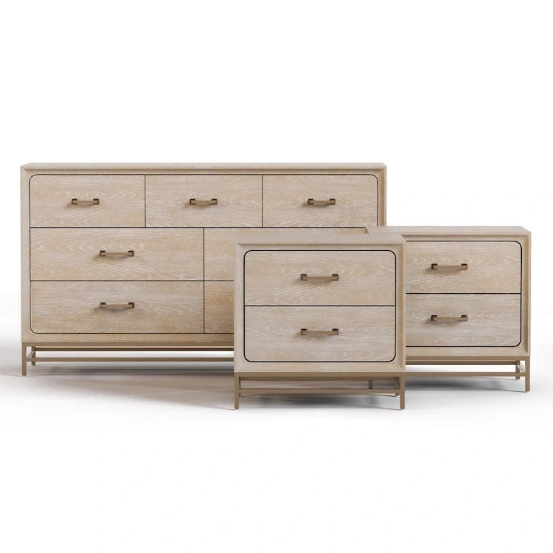 Drayden Transitional Oak Solid Wood 3-Piece Dresser and 2 Nightstand Bedroom Set