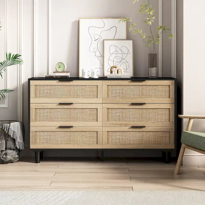 6-Drawers Rattan Storage Cabinet Rattan Drawer