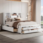 Platform Bed with Storage Headboard and 8 Drawers