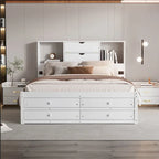 Platform Bed with Storage Headboard and 8 Drawers