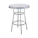 42 Inch Round Bar Table, Ribbed Apron, Glossy White Lacquer, Retro Style