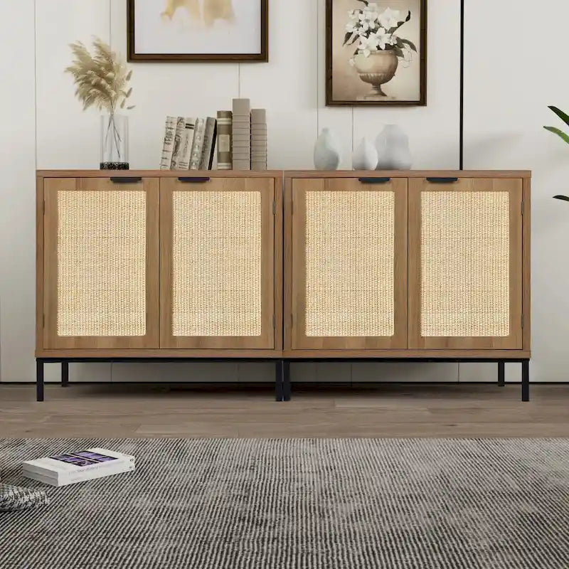Buffet Anmytek moderne du milieu du siècle avec portes et accents en rotin