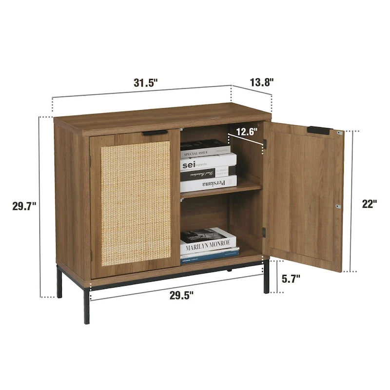 Buffet Anmytek moderne du milieu du siècle avec portes et accents en rotin