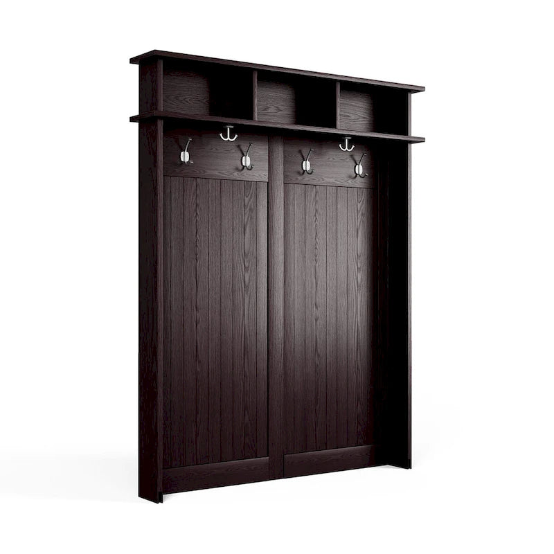 Porte-manteau en bois massif avec rangement pour chaussures et 1 bac