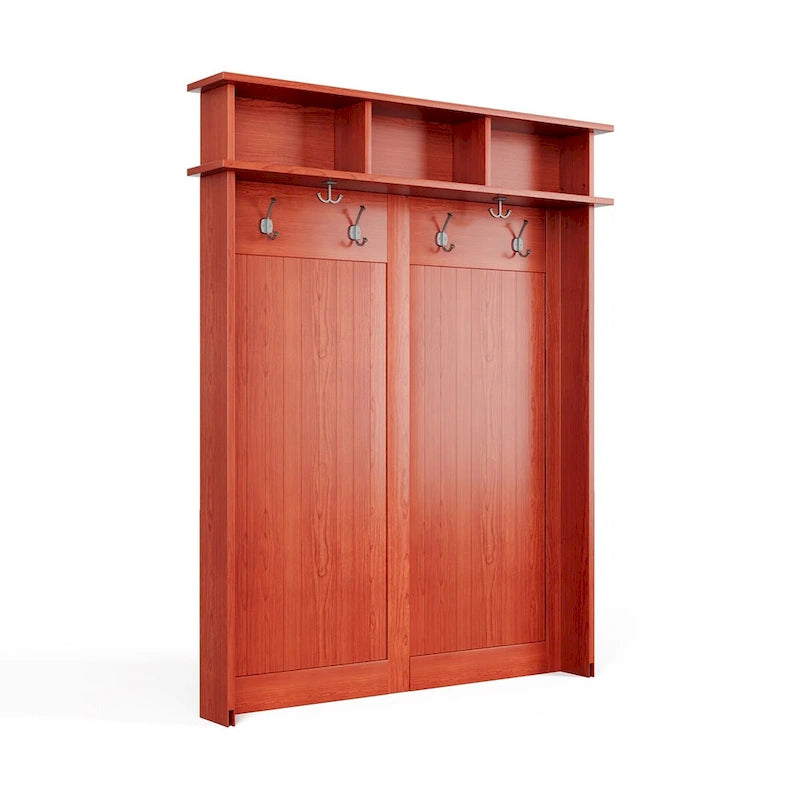 Porte-manteau en bois massif avec rangement pour chaussures et 1 bac