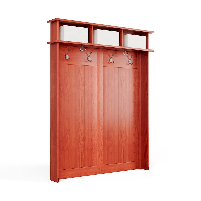 Porte-manteau en bois massif avec rangement pour chaussures et 1 bac