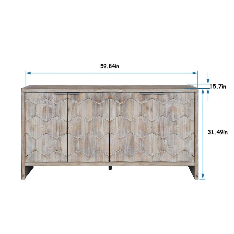 Vaisselier buffet desserte d'appoint 4 portes en bois noir antique style rustique de 152,4 cm