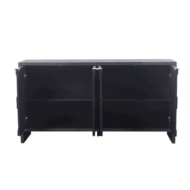 Vaisselier buffet desserte d'appoint 4 portes en bois noir antique style rustique de 152,4 cm