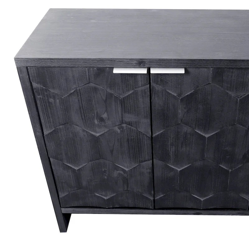 Vaisselier buffet desserte d'appoint 4 portes en bois noir antique style rustique de 152,4 cm