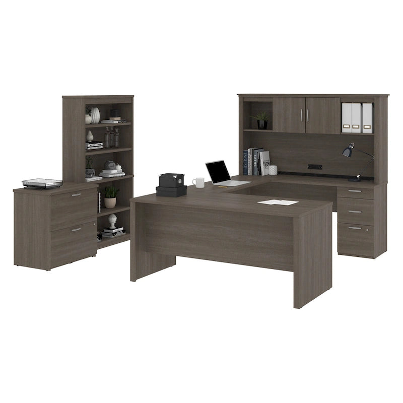 Logan 66W U-Shaped Desk with Hutch, Cabinet, and Bookcase