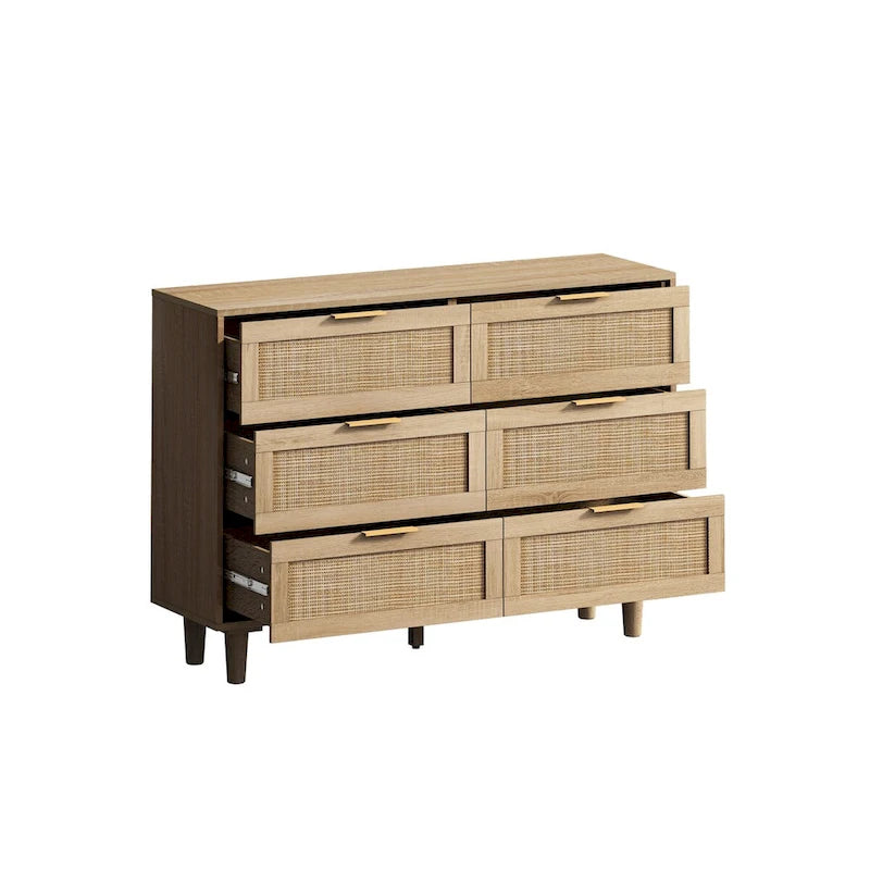 6-drawers Rattan Storage Cabinet - 43.31L x 15.75W x 29.53H