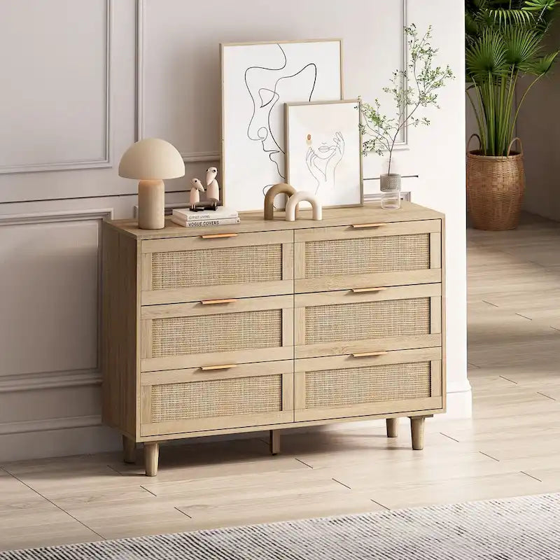 6-drawers Rattan Storage Cabinet - 43.31L x 15.75W x 29.53H
