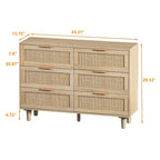 6-drawers Rattan Storage Cabinet - 43.31L x 15.75W x 29.53H