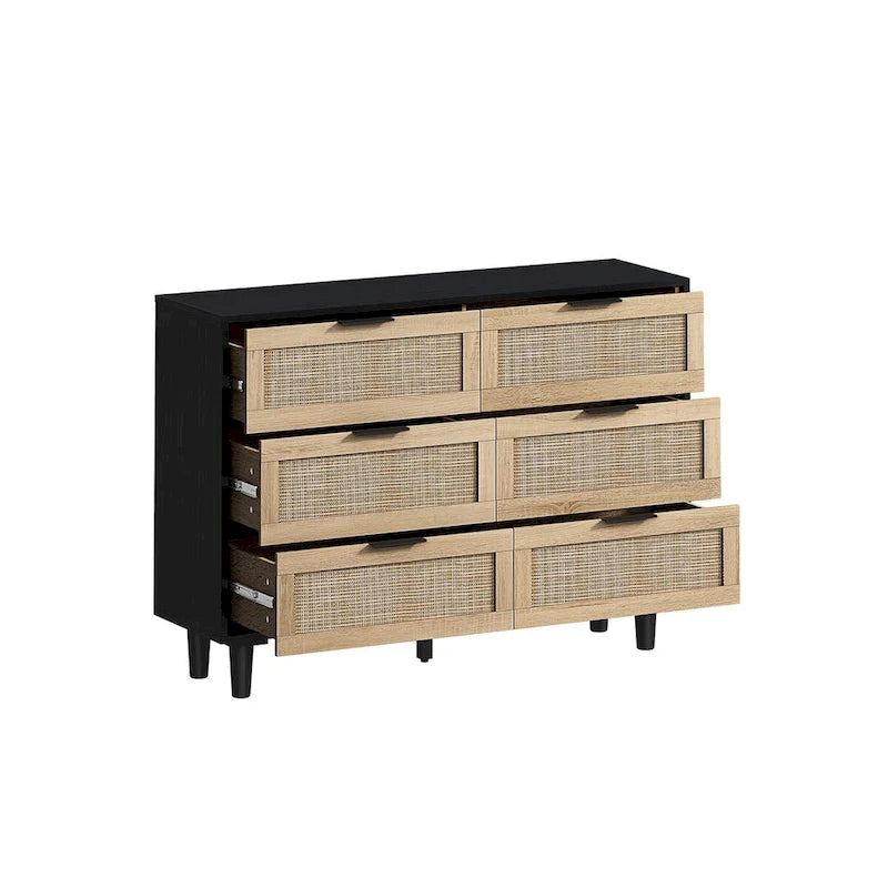 6-drawers Rattan Storage Cabinet - 43.31L x 15.75W x 29.53H