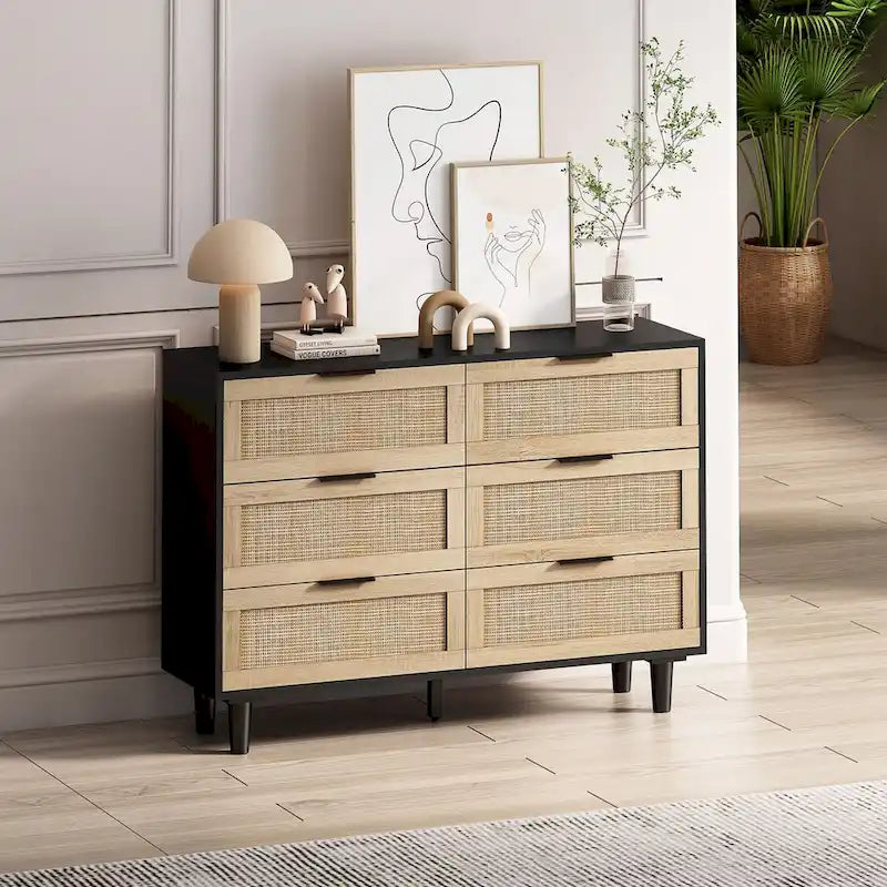 6-drawers Rattan Storage Cabinet - 43.31L x 15.75W x 29.53H