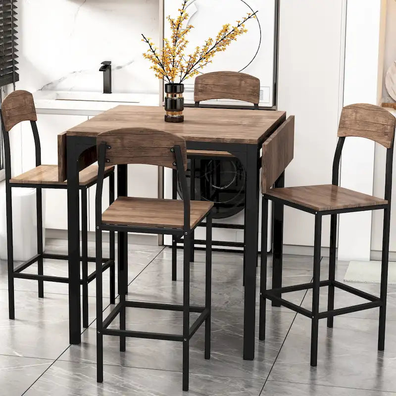 Farmhouse 5-piece Counter Height Drop Leaf Dining Table Set with Dining Chairs for 4