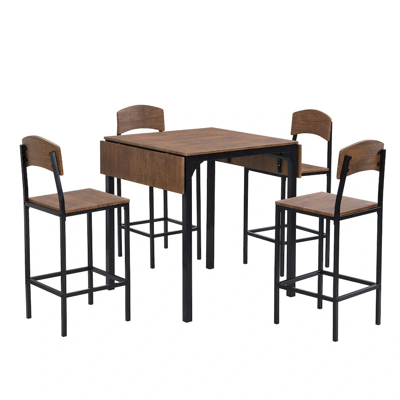 Farmhouse 5-piece Counter Height Drop Leaf Dining Table Set with Dining Chairs for 4