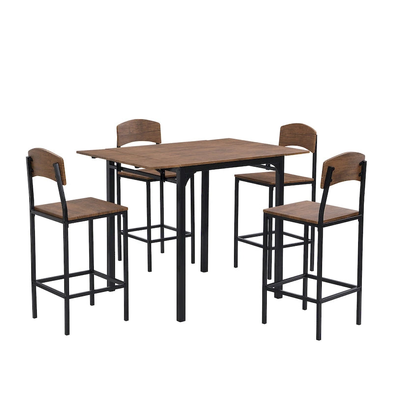 Farmhouse 5-piece Counter Height Drop Leaf Dining Table Set with Dining Chairs for 4