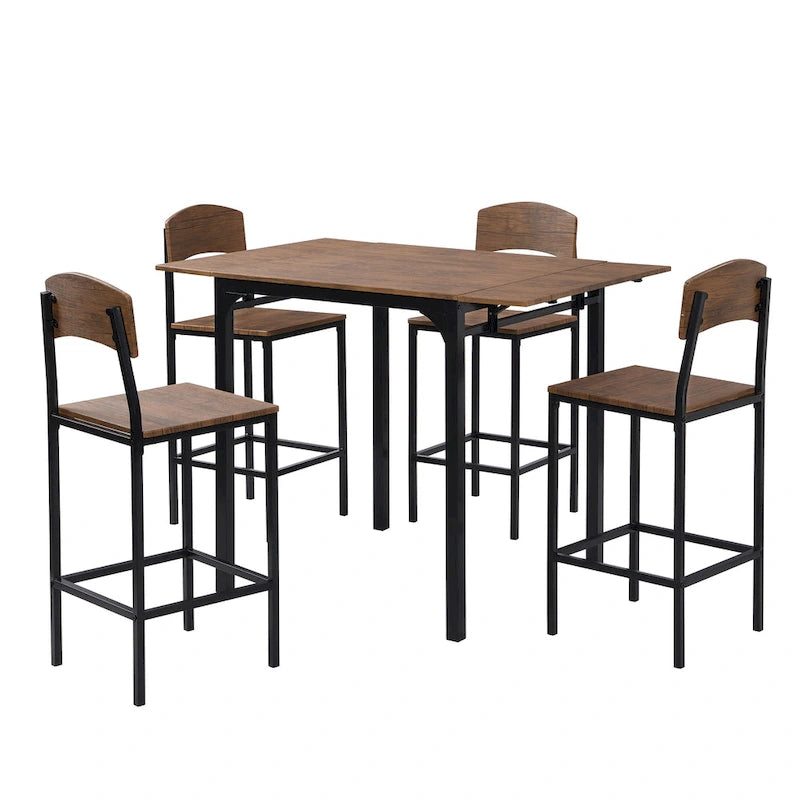 Farmhouse 5-piece Counter Height Drop Leaf Dining Table Set with Dining Chairs for 4